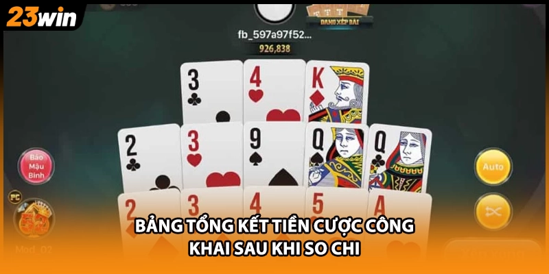 Bảng tổng kết tiền cược công khai sau khi so chi