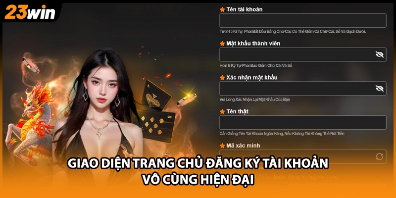 Giao diện trang chủ đăng ký tài khoản vô cùng hiện đại